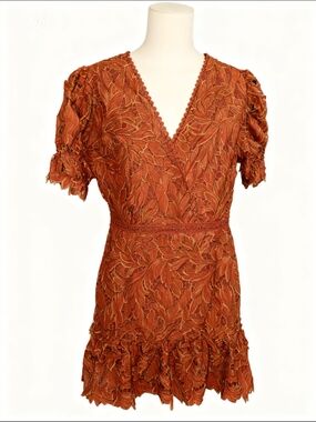 Rust Embroidered V-Neck Short Dress Just ME